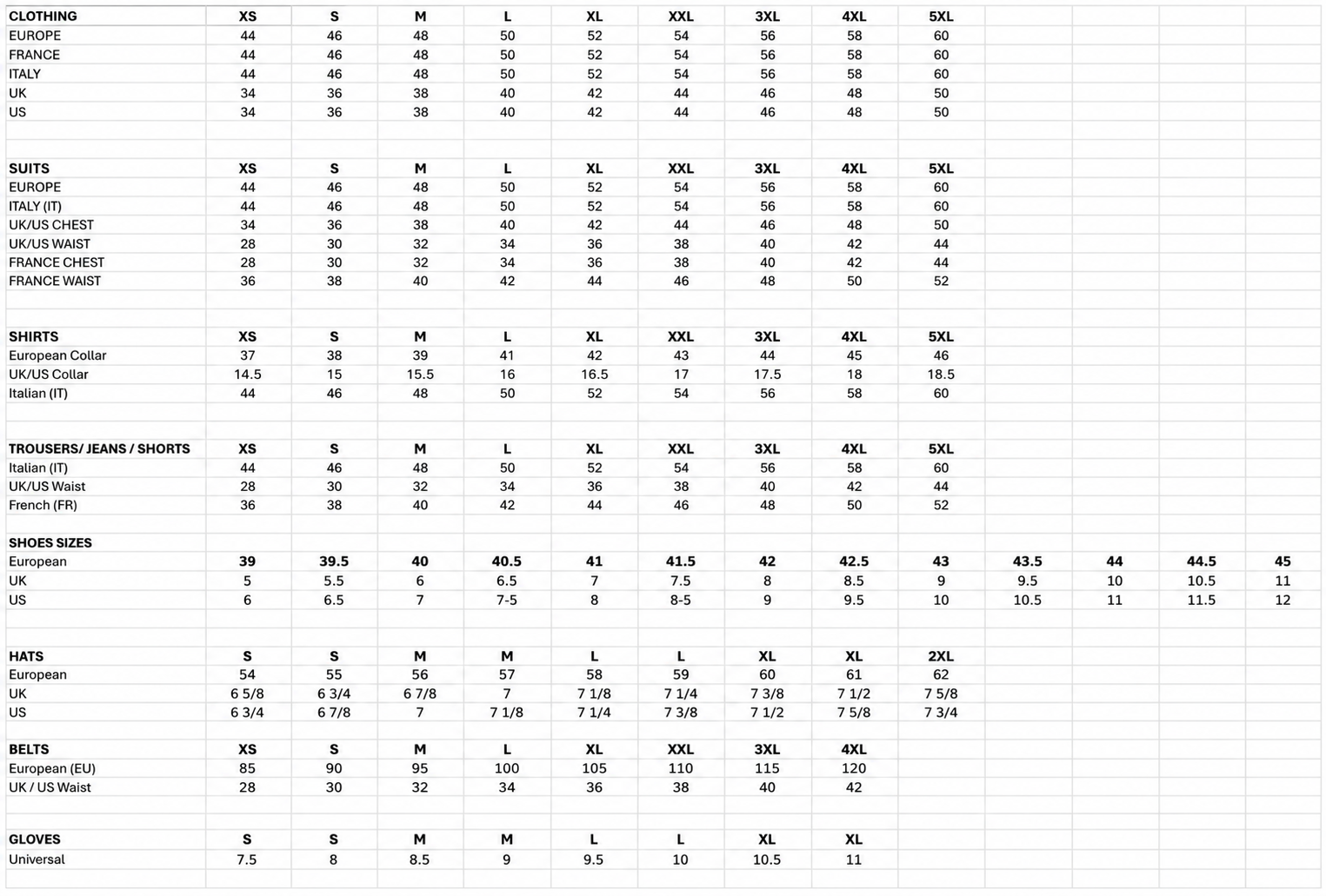 Men's Size Guide