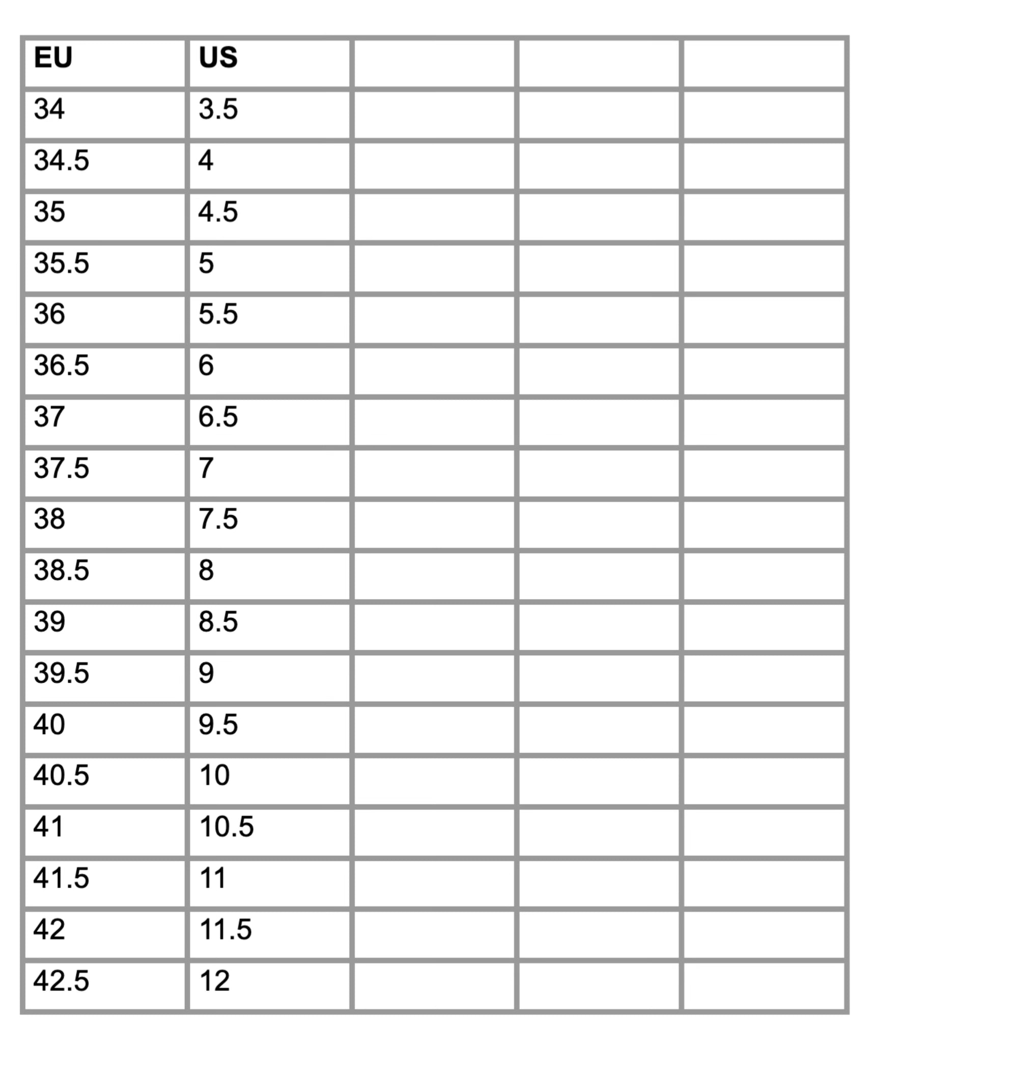 Shoes Size Guide